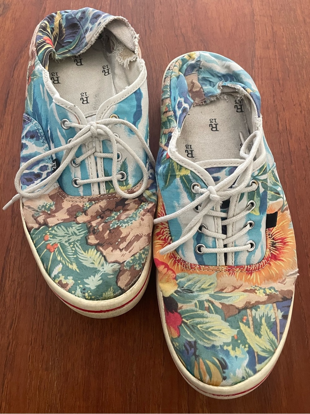 R13 distressed Hawaiian print sneakers